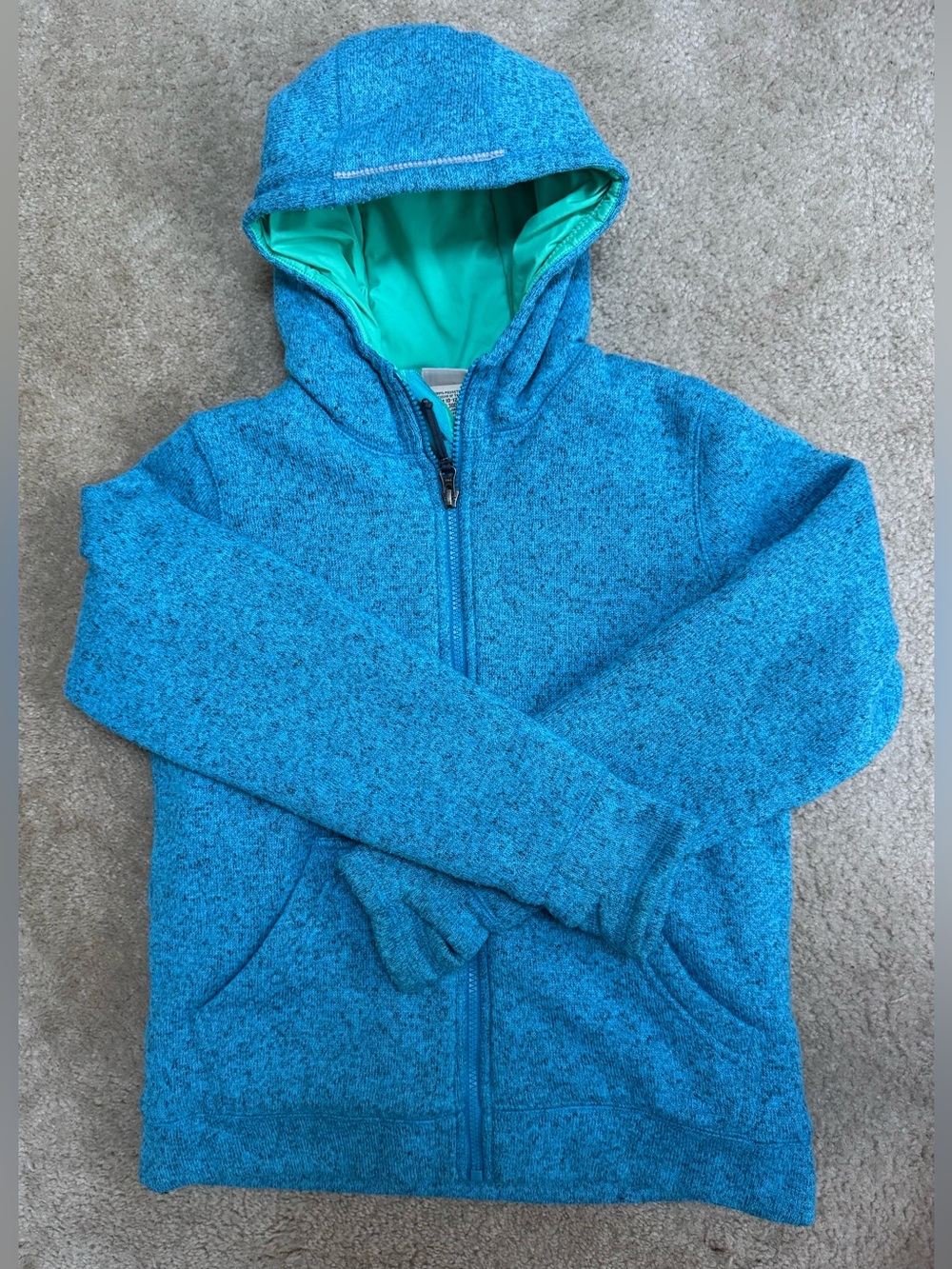 L.L. Bean Sz 10/12 Kids Insulated Sweater Knit Fleece Zip Front Hooded Jacket.